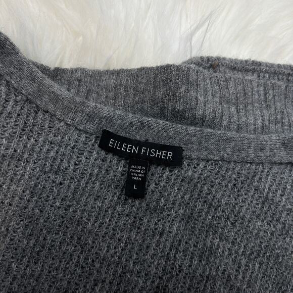 EILEEN FISHER Wool Cashmere Angora Knit Cardigan Womens Size Large Sweater Cozy - Picture 5 of 6